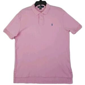 Polo Ralph Lauren ~Men's Size L~ Pink Blue Polo Shirt Pink Logo 100% Cotton.